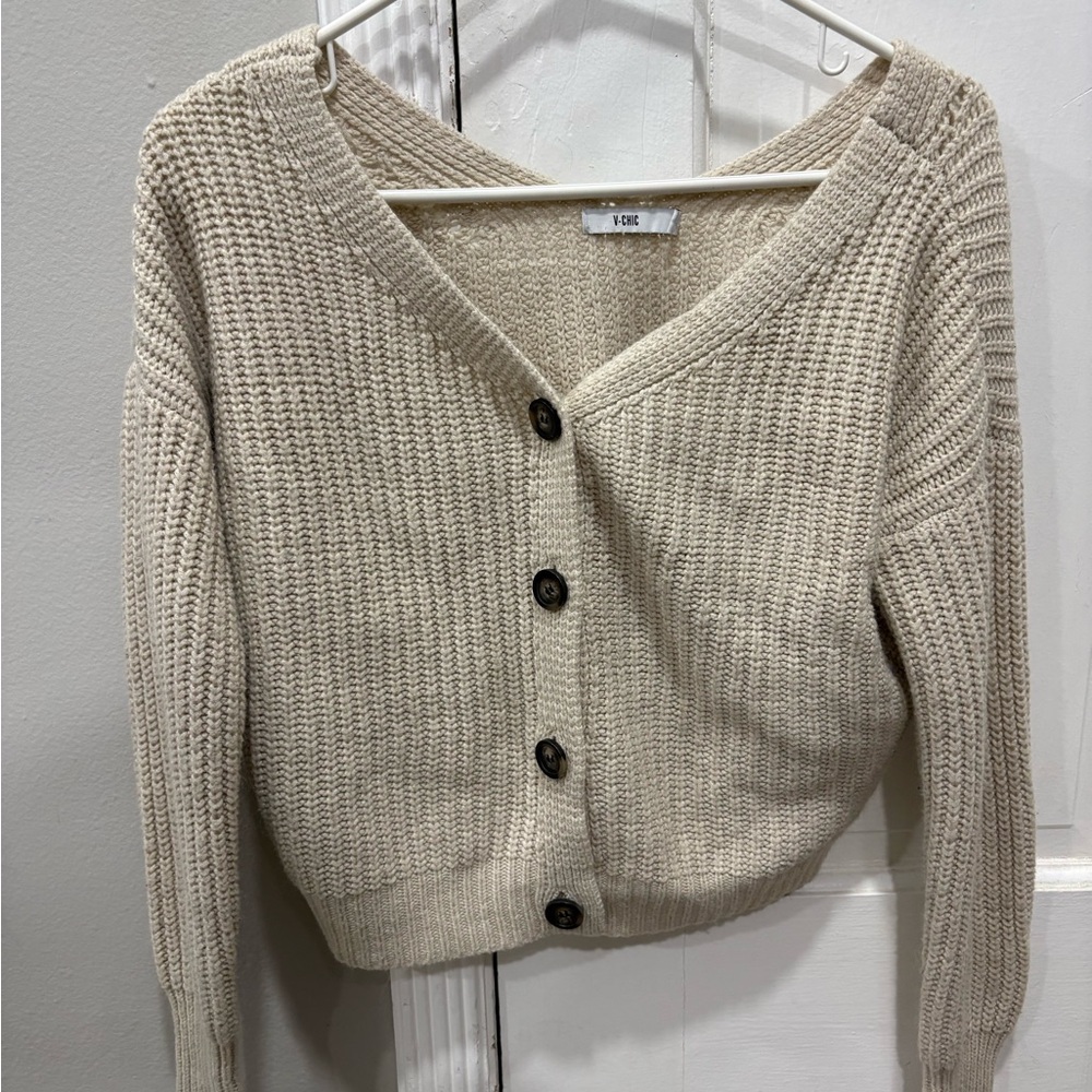 Chic Cream Button-Up Cardigan